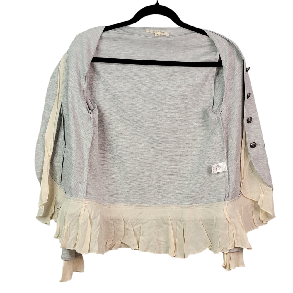 Living Doll Los Angeles Vedor Heather Gray Open Ruffled Cardigan Top Size S NWT - Picture 4 of 13